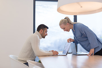 Image showing Startup Business Team At A Meeting at modern office building