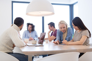 Image showing Startup Business Team At A Meeting at modern office building