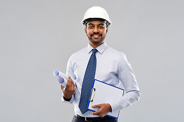 Image showing indian architect with blueprints and clipboard