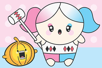 Image showing Vector Cute Kawaii Girl In Halloween Costume