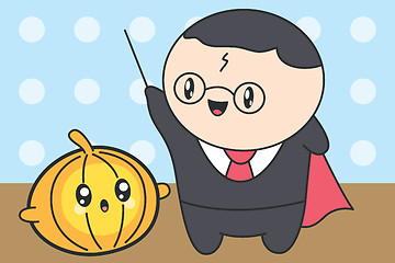 Image showing Vector Cute Kawaii Boy In Halloween Costume