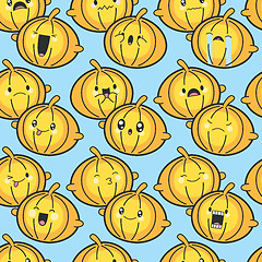 Image showing Seamless Background Cute Pumpkins Celebrating Halloween