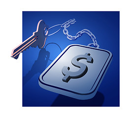 Image showing Keys with a keychain on a chain with a dollar icon. The concept of working with the preservation and enhancement of finance in the banking system. Bank cells, deposits, etc. Vector