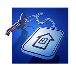 Image showing Keys with a keychain on a chain with a house icon. The concept of working with real estate, or the development of new housing. Vector