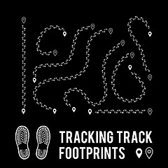 Image showing Tracking of human footprints to track walk paths. Silhouette from shoes. Vector illustration