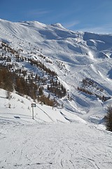 Image showing Skiing slopes from the top