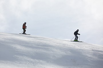 Image showing Skiing in the winter snowy slopes