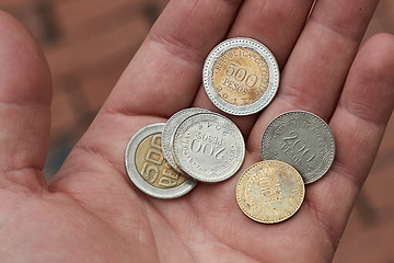 Image showing Colombian Peso Coins Held in HAnd