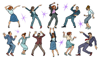 Image showing set collection of dancing business people. men and women