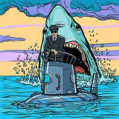 Image showing Captain of the submarine. Shark attack