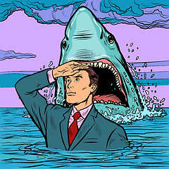 Image showing A successful businessman is not afraid of a shark attack