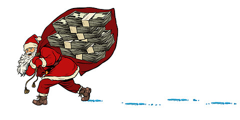 Image showing Santa with a dollars money prize. Christmas and New year