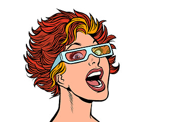 Image showing Woman in movie stereo glasses