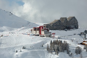 Image showing Skiing slopes, with many people