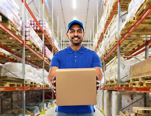 Image showing indian delivery man or warehouse worker with box