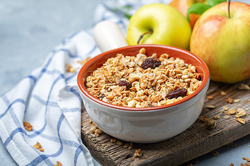 Image showing Homemade granola with apples and raisins.