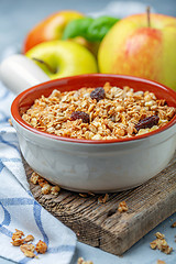 Image showing Organic granola with raisins and apples.