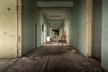 Image showing Abandoned corridor in Pripyat Hospital, Chernobyl Exclusion Zone 2019