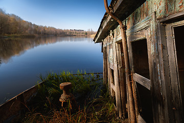 Image showing Damaged boathous at the swamps