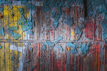 Image showing Broken glass on wooden floor as background texture