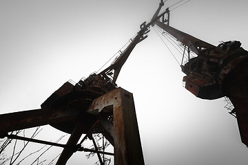 Image showing Rusty old industrial dock cranes at Chernobyl Dock, 2019