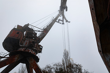 Image showing Rusty old industrial dock cranes at Chernobyl Dock, 2019