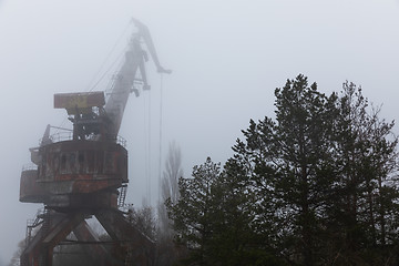 Image showing Rusty old industrial dock cranes at Chernobyl Dock, 2019