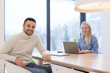 Image showing Startup Business Team At A Meeting at modern office building