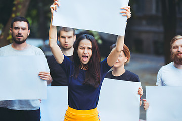 Image showing Group of protesting young people outdoors