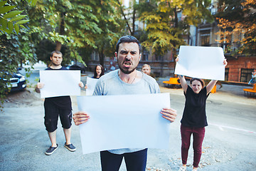 Image showing Group of protesting young people outdoors