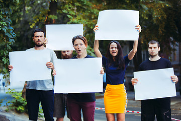 Image showing Group of protesting young people outdoors