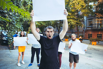 Image showing Group of protesting young people outdoors