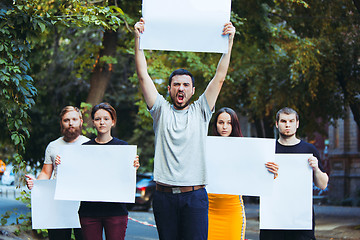 Image showing Group of protesting young people outdoors