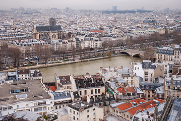 Image showing aerial view of Paris and Seine river