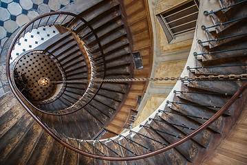 Image showing Paris, France - August 05, 2006: Top view of the architectural element of the spiral staircase in the gallery of Vivienne