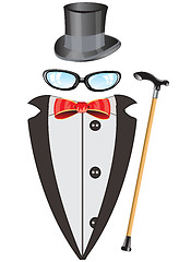 Image showing Vector illustration of the suit of the fop and headdress with spectacles