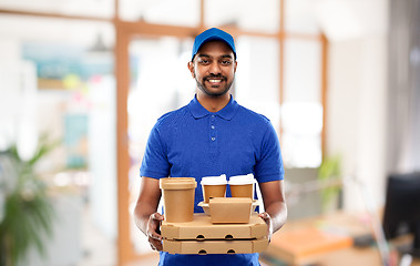 Image showing indian delivery man with food and drinks at office