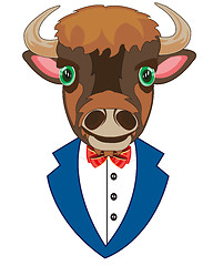 Image showing Vector illustration of the cartoon of the head of the oxen in tuxedo