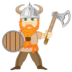 Image showing Vector illustration of the cartoon of the medieval warrior of the viking