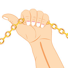 Image showing Chain from gild in hand of the person