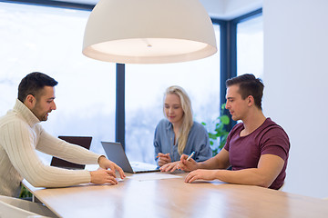 Image showing Startup Business Team At A Meeting at modern office building