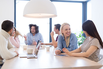 Image showing Startup Business Team At A Meeting at modern office building