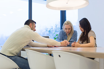 Image showing Startup Business Team At A Meeting at modern office building