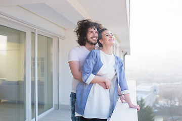 Image showing Couple hugging on the balcony