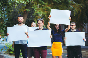 Image showing Group of protesting young people outdoors