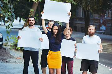 Image showing Group of protesting young people outdoors