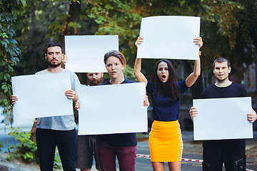 Image showing Group of protesting young people outdoors