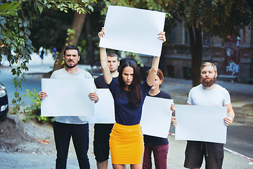 Image showing Group of protesting young people outdoors