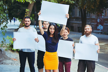 Image showing Group of protesting young people outdoors