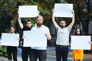 Image showing Group of protesting young people outdoors